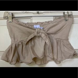 polly, strapless, front tie, crop top, beige, 2